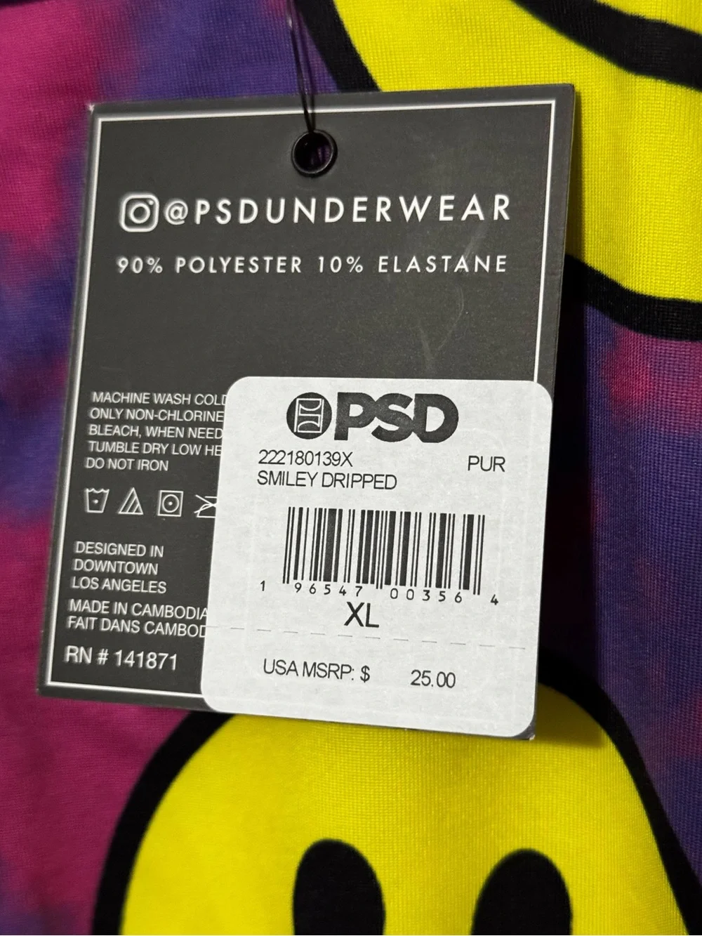 PSD Men Purple Tie-Dye Boxer Briefs with Yellow Smiley Faces